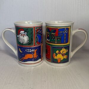 CHRISTMAS COFFEE MUG 1997 Limited Edition by Fire Works Designs set of 2